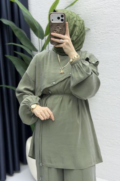 Rezzan Pantalonlu Takım Tesettür Giyim  Haki