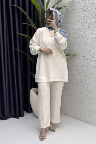 Rose İkili Takım Tesettür Giyim  Ekru