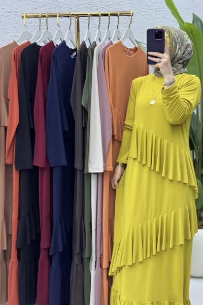 Sahra Elbise Tesettür Giyim Yağ Yeşili