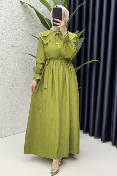 Sanem Elbise Tesettür Giyim Yağ Yeşili