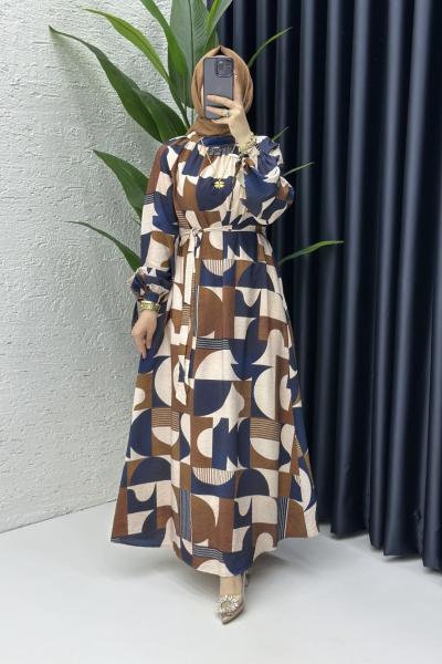 Selin Tesettür Elbise Lacivert