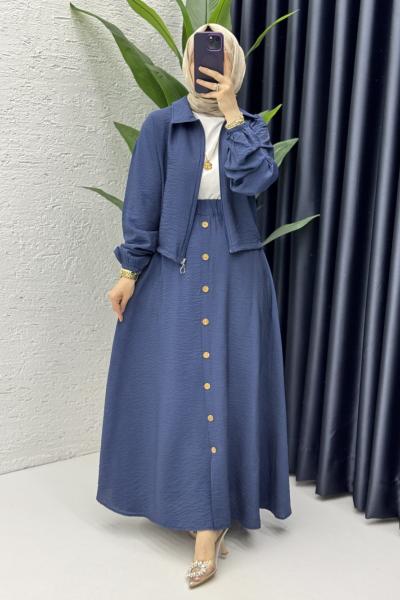 Seren Etekli Takım Tesettür Giyim Lacivert