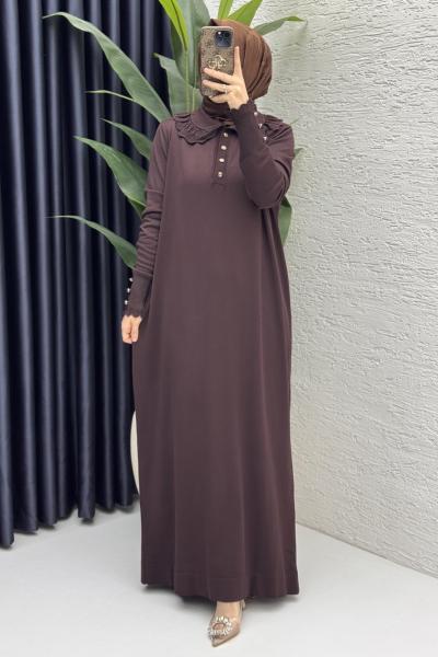 Yasmin Elbise Tesettür Giyim  Kahverengi