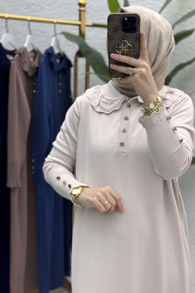 Yasmin Elbise Tesettür Giyim  Taş Rengi