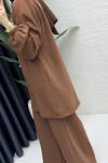 Zennup Pantalonlu Takım Tesettür Giyim Kahve