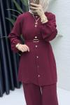 Zennup Pantalonlu Takım Tesettür Giyim  Bordo