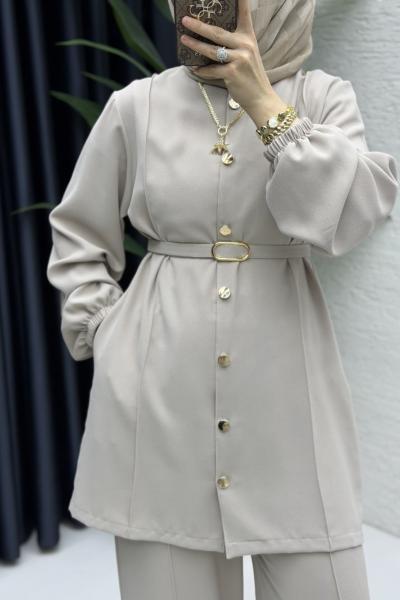 Zennup Takım Tesettür Giyim  Taş Rengi