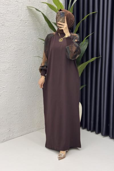 Zerine Elbise Tesettür Giyim  Kahverengi